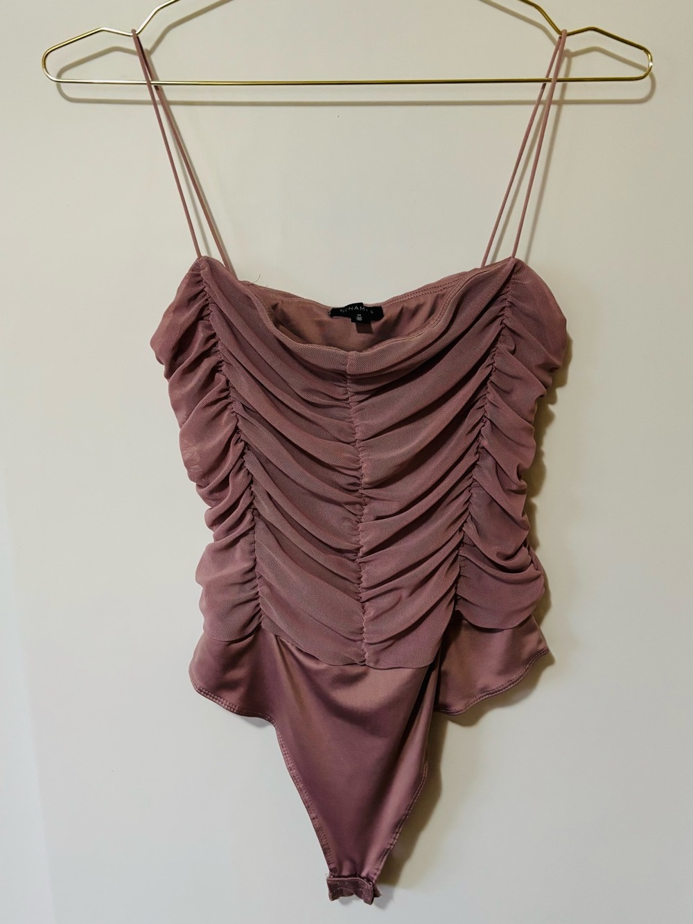 Dynamite| Ruched Mesh Mauve/Dusty Rose Bodysuit Sz M